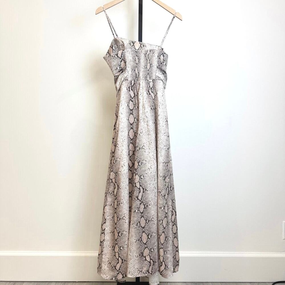 ZIMMERMANN Bellitude Scarf Tie Sleeveless Snakeskin Print Dress 2 NEW Cutout Tan - Picture 4 of 8